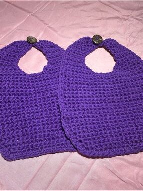 Handmade 100% Cotton Baby Bibs with Coconut Button in Purple - Set of 2